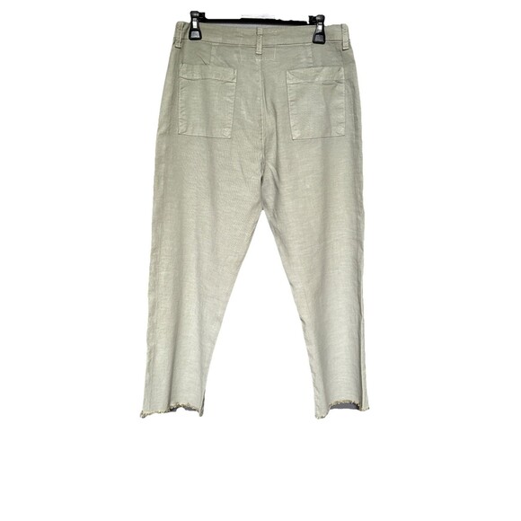Frank Eileen Kinsale Size 10 Ankle Sage Green Cotton  Flax Blend Raw Hem Pants - Picture 7 of 13